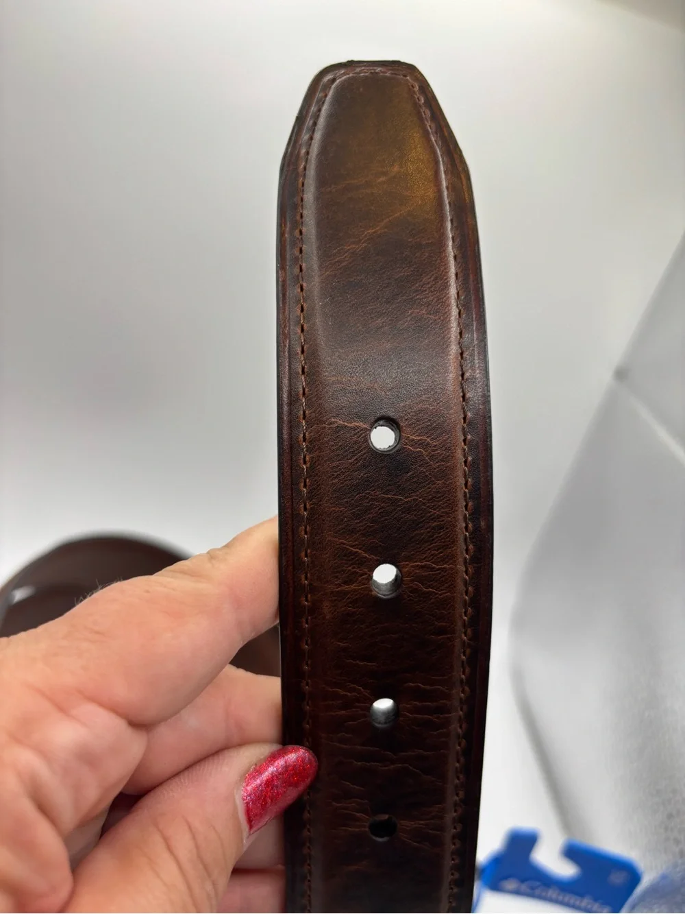 New Columbia Men's Dark Brown Two Tone Leather Belt Size 50 Stitching Big Tall